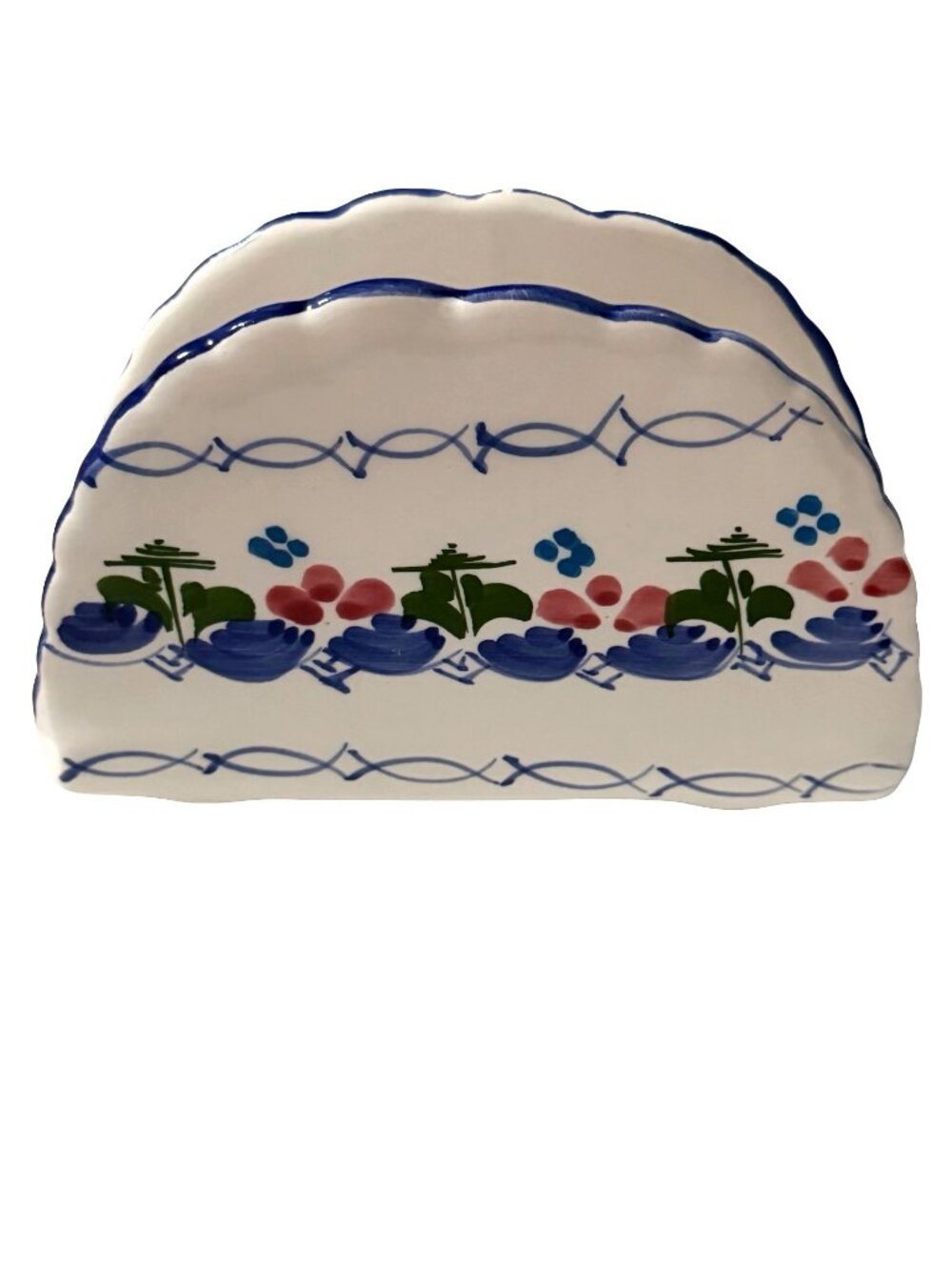 Vintage Monique Spain Hand Painted Ceramic Napkin Holder Spanish Pottery Floral